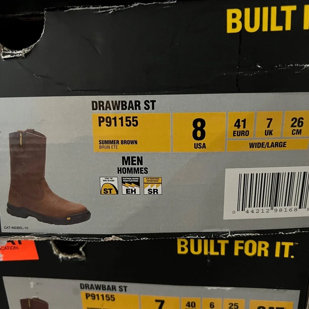 Caterpillar Work Boots Mens 8 Wide Summer‎ Brown Drawbar Pull-On Steel Toe New